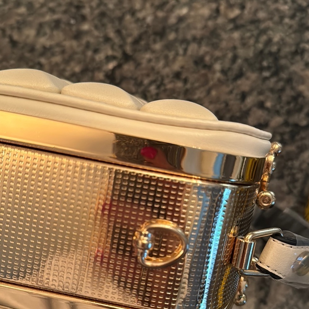 Square hard case Cream Handbag with Gold Accents NWOT - Picture 13 of 14